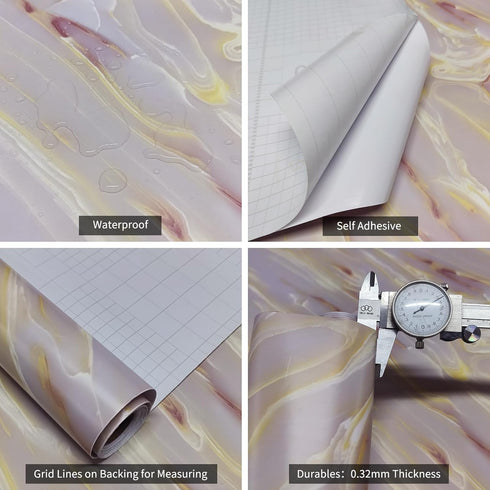 Pink Purple Glossy Marble Contact Paper for Cabinets and Drawers Granite Countertop Wall Paper Peel and Stick Modern Kitchen Wallpaper Self Adhesi...