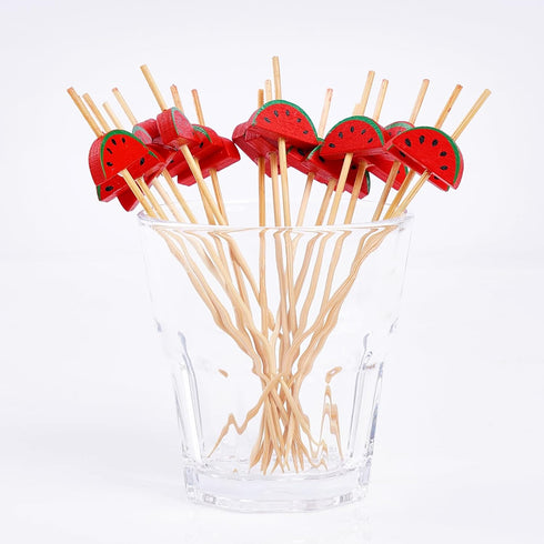 PuTwo Cocktail Picks Handmade Bamboo Toothpicks 100pcs 4.7” in Watermelon Decor...