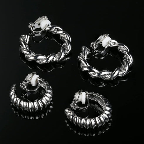 ORAZIO 8 Pairs Clip On Earrings for Women Gold Clip On Hoop Earrings Silver Clip On Stud Earrings Twist Chunky Hoop Earrings Non Pierced Fake Earr...