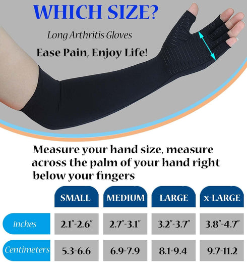 Long Arthritis Compression Gloves for Women Men, Copper Gloves for Joint Pain Relief, Swelling, RSI, Fingerless Carpal Tunnel Glove for Work, Comp...