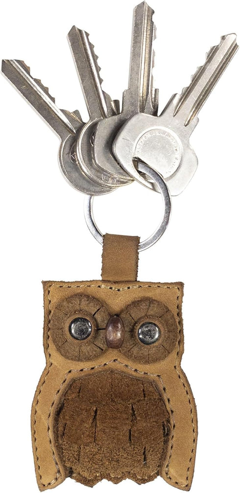 Hide & Drink Critter Keychain Rustic Leather Animal Key Ring Holder Handmade Hoot Owl...