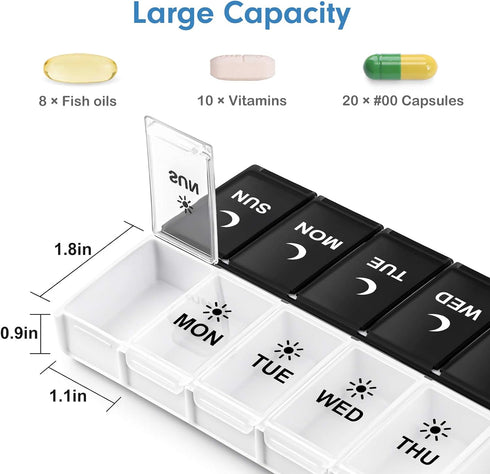 DANYING Large Pill Organizer 2 Times a Day, Weekly Box Per AM PM Case, Day Night Container 7 Vitamin Case Twice...
