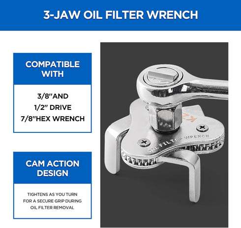 Oil Filter Removal Tool, Universal Oil Filter Wrench, Oil Filter Removal Tool Adjustable 2-1/2 to 4 inch & 3 to 5-1/2 inch, 1/2" Drive, Oil Filter...