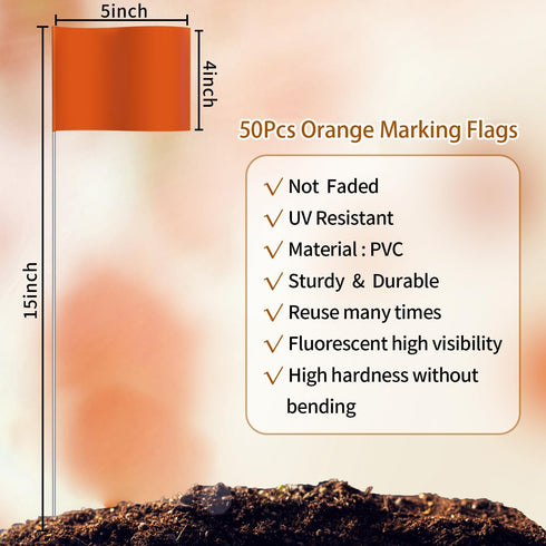 Zozen 50Pack Marking Flags, Orange Yard Flags | 15x4x5 Inch, Marker Flags, Lawn Flags Markers, Irrigation Flags, Landscape Flags, Sprinkler Flags,...
