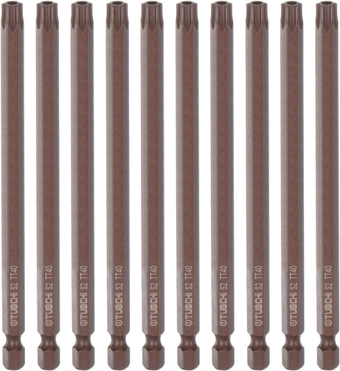 10pcs T40 Torx Bit 1/4" Hex Shank 4" Length Magnetic Security Star Screwdriver Power Tool, Red...