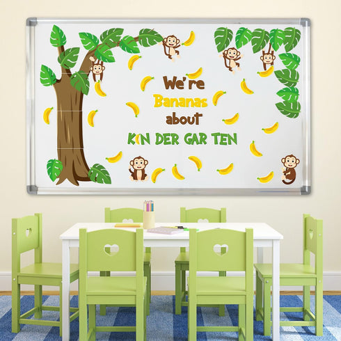 84Pcs Wild Animals Kindergarten Back to School Bulletin Board Set Bananas about Kindergarten Trees Monkey Cutouts First Day of School Decoration D...