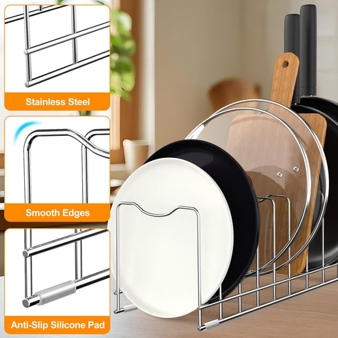 FLSEPAMB Lid Organizer Pot Lid Organizer 10-Tier Pot Lid Rack Holder Suitable for Bakeware Dish Plate, Cutting Boards, Pots & Pans, Serving Trays,...