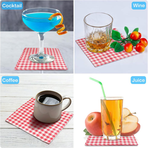 Gatherfun Cocktail Napkins 3-ply 80PCS Red and White Gingham disposable Paper Napkins Beverage napkins for Restaurant Bar Picnic Birthday Party...