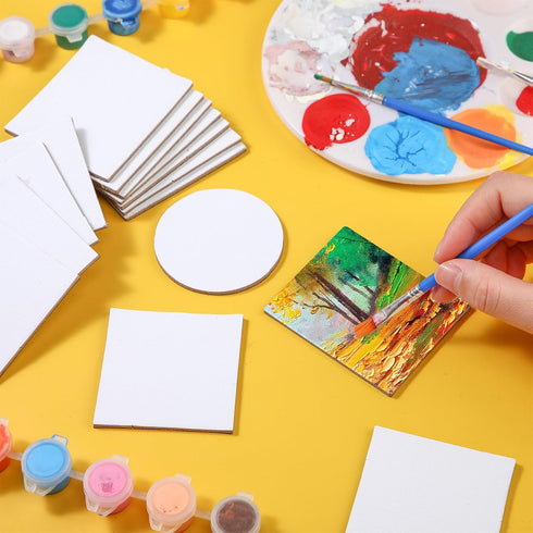 Saysurey 24 Pack Mini Magnetic Canvas Panel Canvas Boards for Painting Magnetic Canvas Boards for Fridge Multi Shape Round Square Rectangle Canvas...