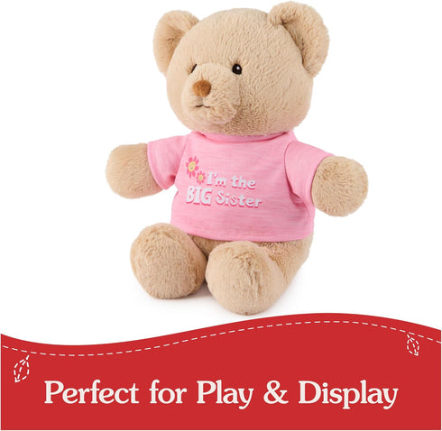GUND “I'm The Big Sister” Sustainable Message Bear with Pink T-Shirt, Teddy Bear Made from 100% Recycled Materials for Ages 1 and Up, Tan, 12”...