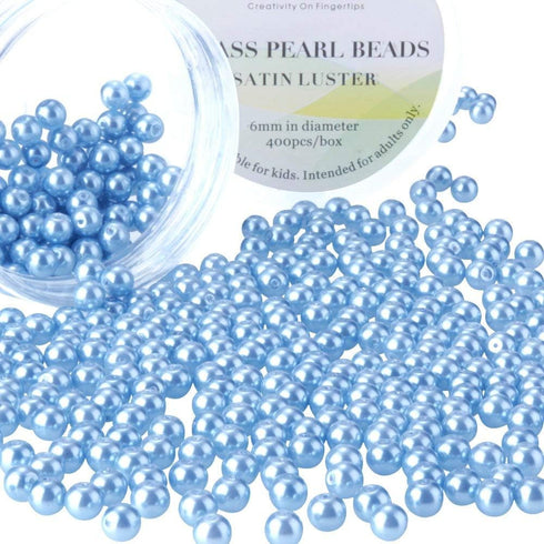 PH PandaHall 400 Pcs 6mm Tiny Satin Luster Glass Pearl Bead Round Loose Spacer Beads for Earring Bracelet Necklace Jewelry Making, Light Blue...