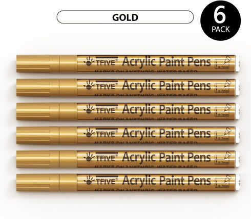 Gold Marker Paint Pens - 6 Pack Acrylic Gold Permanent Marker, 0.7mm Extra Fine Tip Paint Pen for Art projects, Drawing, Rock Painting, Stone, Cer...
