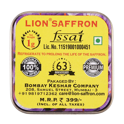 Lion Saffron, 3g, Original Kashmir Lacha Saffron/Kesar/Keshar (Certified Grade A) for Biryani, Beauty, Improved Health and Tilak (VALUE PACK OF 3g...