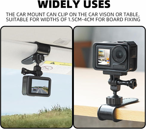 Car Sun Visor Mount for Insta360 X4 X3 X2 DJI Osmo Pocket 3 Action 4 3 Gopro 12 11 10 9 8 7 Car Sun Visor Holder with Phone Clip for Vlog/Video PO...