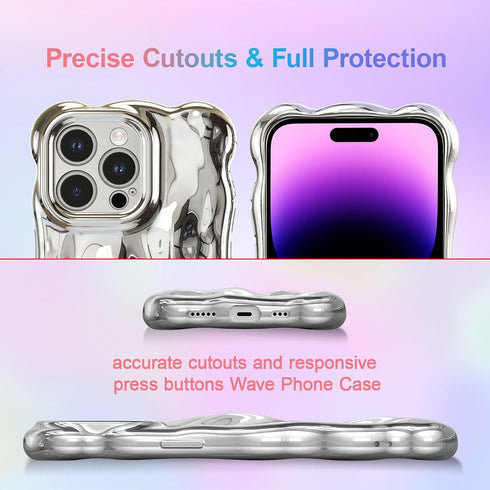 UEEBAI Case for iPhone 15 Pro 6.1 inch, Cute Solid Color Curly Wave Shape Shockproof Soft Bumper Phone Case, Candy Water Ripple 3D Silicon Slim Pr...