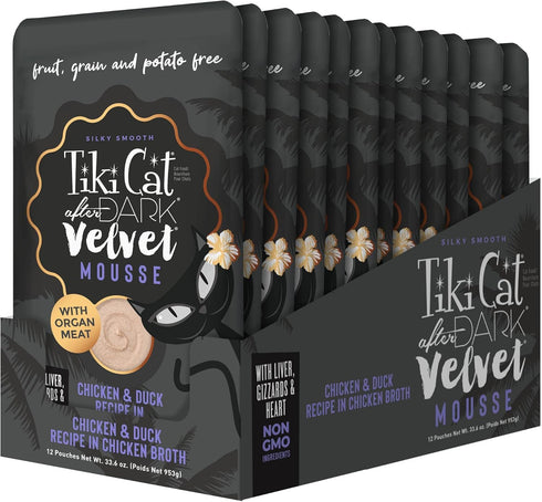 Tiki Cat After Dark, Velvet Mousse, Chicken & Duck Recipe in Chicken Broth, Grain & Potato Free Formula, with High Protein & Nutrient Dense Blende...