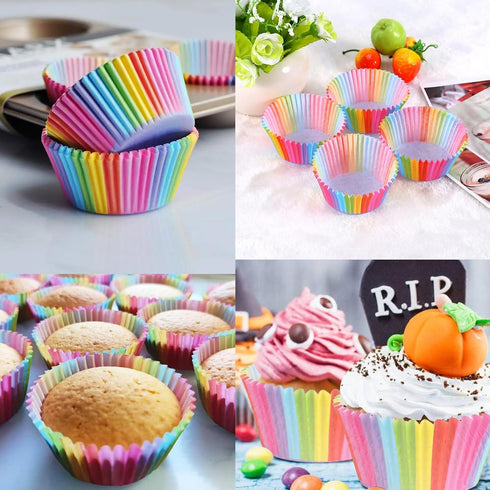 Rainbow Standard Cupcake Liners 200 Pcs:Rainbow Cupcake Muffin Liners No Smell Food Grade Grease-Proof Paper Baking Cups...