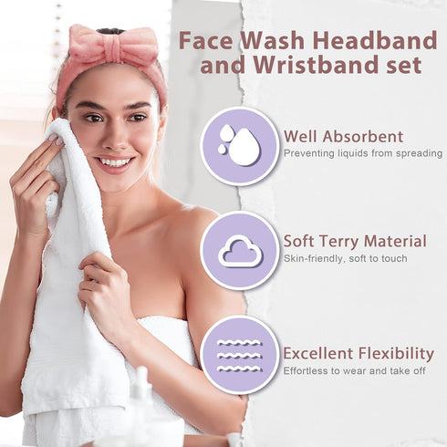 Crosize 7 Pack Face Wash Headband and Wristband Set for Women, Cute Spa Skin Care Headband for Washing Face, Terry Cloth Facia Headband and Wrist ...