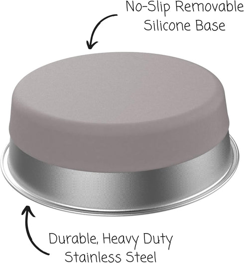 Messy Mutts Stainless Steel Heavy Gauge Bowl with Non-Slip Removable Silicone Base | Durable Indoor/Outdoor Dog Bowl | Warm Grey | Medium, 2.5 Cup...