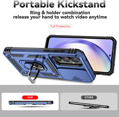 SunRemex for Samsung Galaxy S23 FE Case with HD Screen Protector,Samsung S23 FE Phone Case Built in Rotatable Metal Ring Holder Kickstand for Sams...