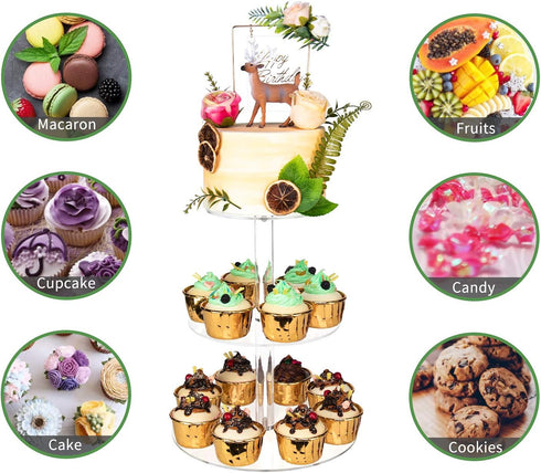 YestBuy 3 Tier Round Cupcake Stand, Acrylic Cake stand, Cupcake Tower Stand, Premium Cupcake Holder For 23 Cupcakes, Display for Pastry Wedding Bi...