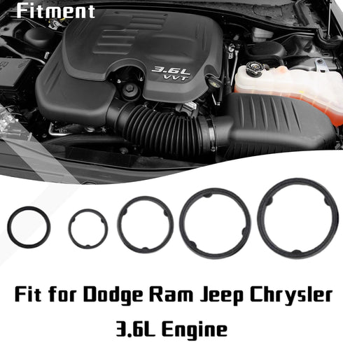 5pcs Engine Oil Cooler O-Ring Kit Fit for Fit for Dodge Ram Jeep Chrysler 3.6L 68191356AA Black...