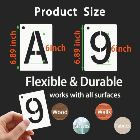 BAMIDELE 6 Inch Letter Stencils and Numbers, 45 Pcs Plastic Alphabet Stencils, Reusable Spray Paint Lettering Drawing Template for Painting on Woo...