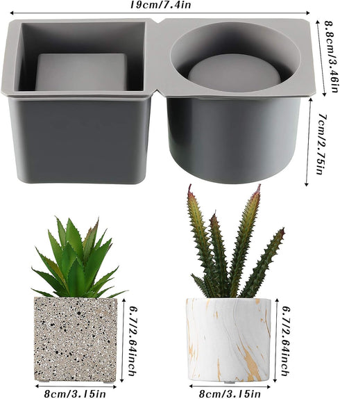 Model for Concrete Flower Pots, Silicone Model Succulent Planter Silicone Mold for DIY Homemade Succulent Plant Pots (7.1 x 2.8 Inch, Round and Sq...