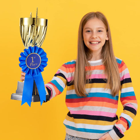 Award Ribbon Rosette Set Satin Participation Ribbon Honorable Ribbon Badge Blue Red and White Prize Ribbons 1st 2nd 3rd Place Medals for Classroom...