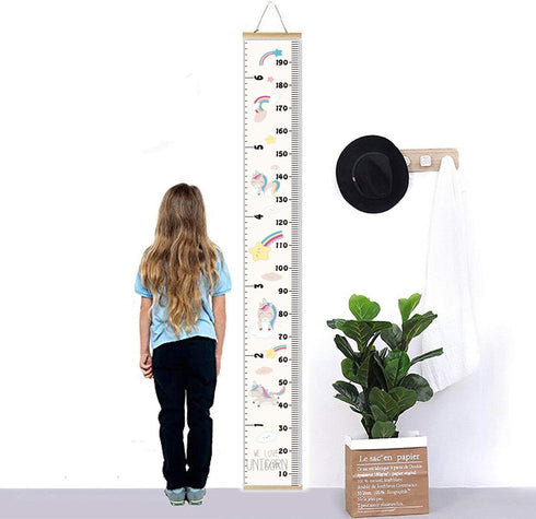 Kids Growth Chart, Wood Frame Fabric Canvas Height Measurement Ruler from Baby to Adult for Child's Room Decoration 7.9 x 79in (7.9 x 79in, Unicor...