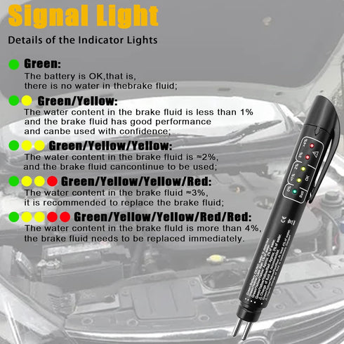 Brake Fluid Liquid Tester Pen, Brake Fluid Tester with 5 LED Indicators, Brake Fluid Liquid Testing Pen for DOT 3 DOT 4 DOT 5.1 Vehicle, Auto Test...