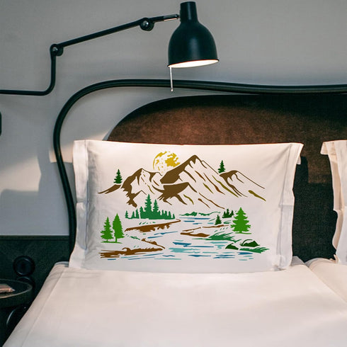 FINGERINSPIRE Mountain Stencil 8.3x11.7inch Reusable River Nature Scenery Painting Template DIY Craft Pine Tree Moon Landscape Decoration Stencil ...