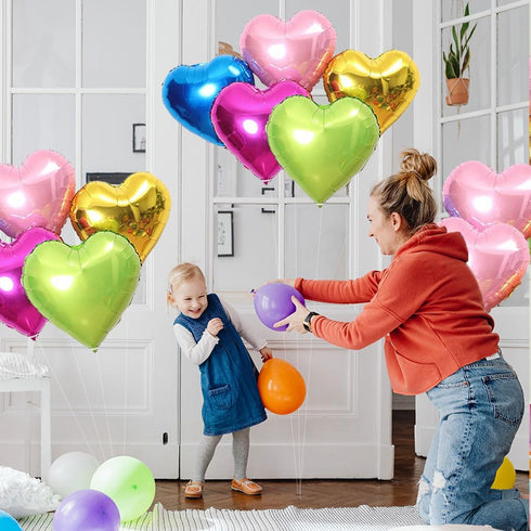 15pcs Heart Foil Balloon, 18inch Blue Gold Green Heart shap Mylar balloons for Romantic Love Wedding Birthay Party Decorations...