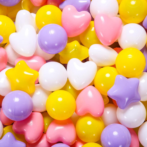 Ball Pit Balls Stars for Toddlers- 100 Pack 3 Shapes Balls Stars and Hearts for Ball Pit Playroom Playpen, Non-Toxic Plastic Toy Balls Shower Part...