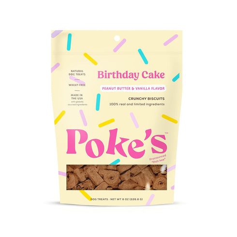 Poke's Birthday Cake Treats for Dogs, Limited Ingredient & Natural Dog Treats, Wheat-Free & Made in The USA, Peanut Butter & Vanilla Crunchy Biscu...