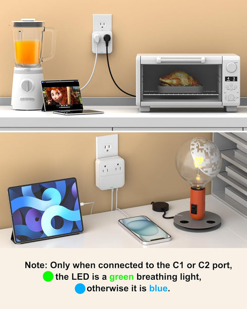 40W USB C Wall Charger Block with Outlet Extender,Multi USB Ports Power Strip,Cruise Travel Essential for Home/Office/Kitchen/Bathroom/School/Busi...