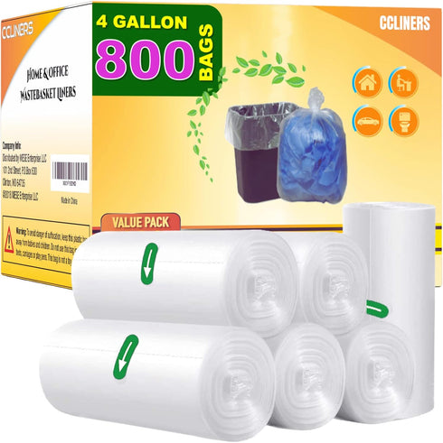 Small Trash Bags 2-4 Gallon Clear Garbage Bags (800 Count) CCLINERS Bulk Bathroom Trash Bags fits 2 Gallon 3 Gallon 4 Gallon Wastebasket liners fo...