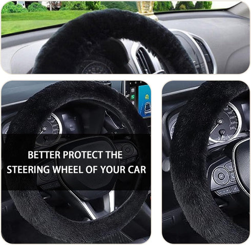 Car Fuzzy Steering Wheel Cover, 15 inch Soft Wool Fur Steering Wheel Protector, Fluffy Car Wheel Covers for Winter Warm, Car Interior Decoration A...