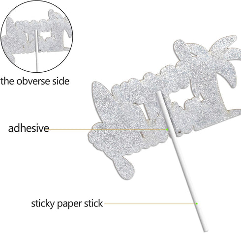 Hawaii Birthday Cake Topper - Tropical Hawaiian Luau Party Glitter Palm Tree Cake Topper Supplies - Summer Holidays Cake Topper Party Decorations...