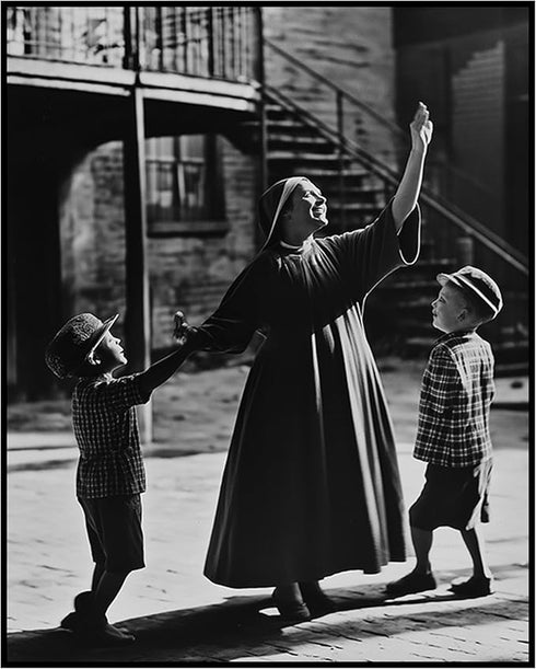 Posterizer 1 pcs-happy nun playing with children retro photo 2-Photography Art-Retro Art-Decor for Home & Office- unframed wall art...