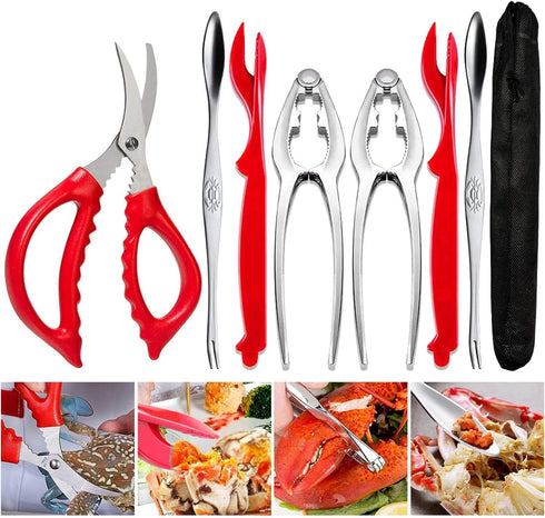 Crab Leg Crackers and Tools - Lobster Crackers and Picks Set Shellfish Crab Claw Cracker Stainless Steel Seafood Crackers & Forks - lobster tools ...