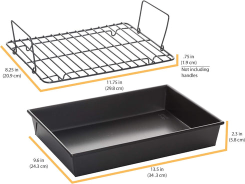 Chicago Metallic 16947 Professional Roast Pan with Non-Stick Rack, 13-Inch-by-9-Inch, Gray...