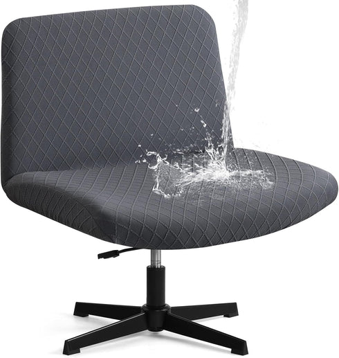 Armless Criss Cross Office Desk Chair Cover Slipcover, Waterproof Stretch Jacquard Vanity Swivel Chair Cover Mid Back Wide Seat Office Computer Ga...