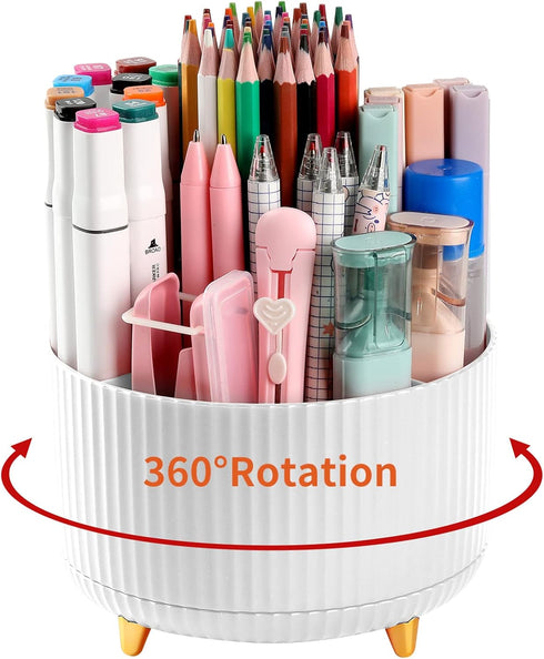 Desk Pencil Pen Holder, 5 Slots 360°Degree Rotating Pencil Pen Organizers for Desk, Desktop Storage Stationery Supplies Organizer, Cute Pencil Cup...