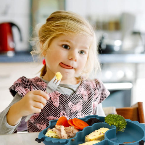 Silicone Suction Plate for Toddlers - Self Feeding Training Divided Plate Dish and Bowl for Baby and Toddler, Fits for Most Highchairs Trays (Dark...