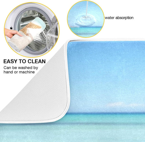 Summer Starfish Dish Drying Mats Seashells Beach Theme for Kitchen Counter Sink 16x18 in, Coastal Dish Draining Mat Baby Bottle Rack Drainer Mat D...