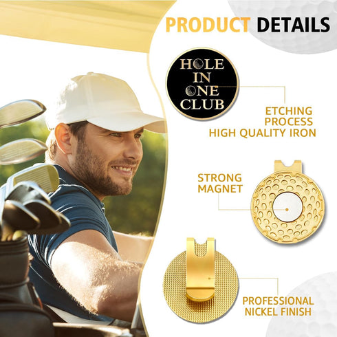 Hole in One Club Black Gold Golf Ball Marker with Hat Clip, Funny Golf Accessories for Men Women, Christmas Father's Day Birthday Gifts for Golf F...