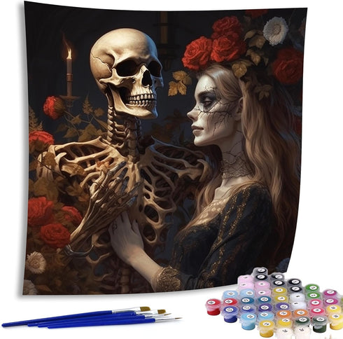 Diymood Paint by Numbers for Adults Skeleton Bride, DIY Oil Painting Roses Acrylic Paint by Number Kits for Kids Adults Beginner for Home Wall Dec...
