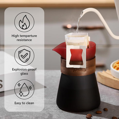 Bincoo Pour Over Coffee Maker Holds 4 Cups, 16.9oz Coffee Dripper Borosilicate Glass Coffee Carafe Brewer,Permanent Resuable Removable Coffee Serv...