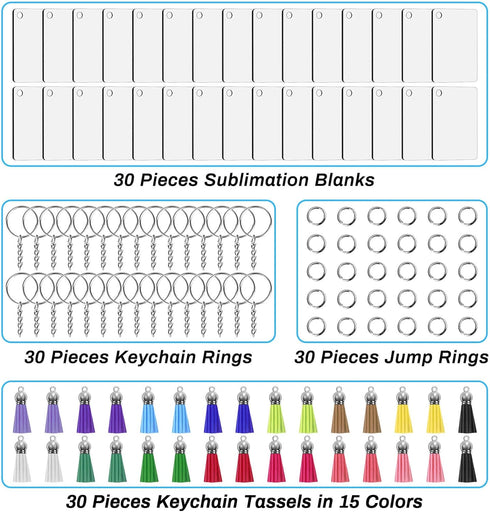 Modacraft 120Pcs Sublimation Keychain Blanks Bulk Set with Rectangle Sublimation Blanks Tassels Keychain Rings & Jump Rings for DIY Keychain Craft...